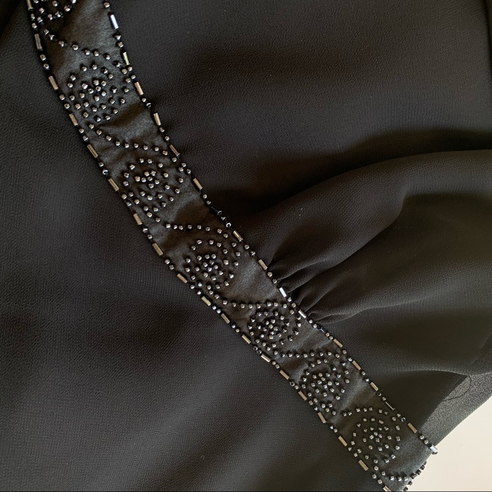 BICE black drape cowl neck sleeveless empire waist beaded fit and flare dress - Picture 3 of 12
